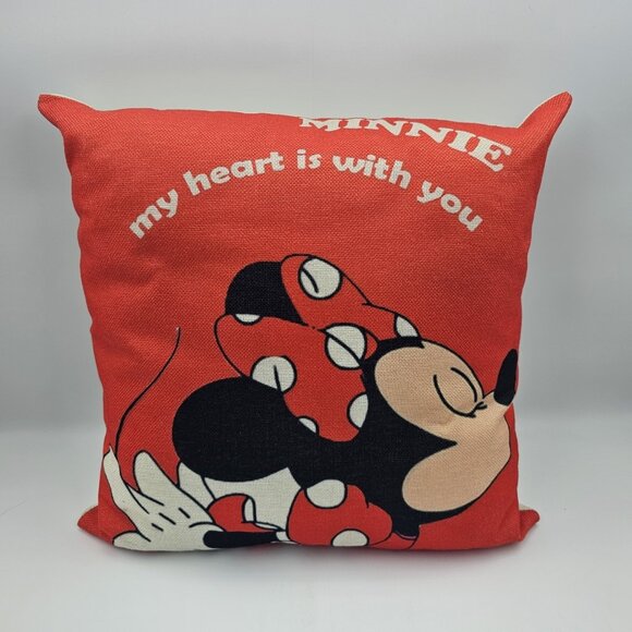 Disney Minnie Mouse My Hear is With You Kissing Plush Pillow Love Valentines Red - Picture 1 of 9